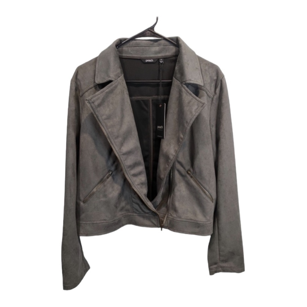 Peach Mara Moto Full Zip Vegan Suede Jacket in Moss Green NWT - Picture 3 of 7